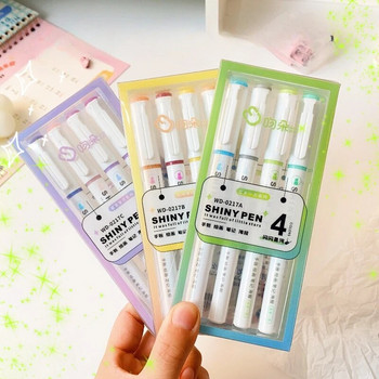 4 χρώματα/κουτί Kawaii Glitter Highlighter Παστέλ Fine Pastel Highlighter Marker Λεύκωμα Ζωγραφισμένα Γραφικά Σχολικά Προμήθειες