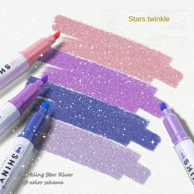 4 culori/cutie Kawaii Glitter Highlighter Pen Pastel Fin Pastel Highlighter Marker Scrapbook Papetarie pictat Rechizite scolare