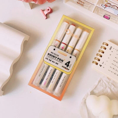 4 χρώματα/κουτί Kawaii Glitter Highlighter Παστέλ Fine Pastel Highlighter Marker Λεύκωμα Ζωγραφισμένα Γραφικά Σχολικά Προμήθειες