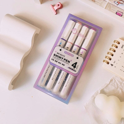 4 χρώματα/κουτί Kawaii Glitter Highlighter Παστέλ Fine Pastel Highlighter Marker Λεύκωμα Ζωγραφισμένα Γραφικά Σχολικά Προμήθειες