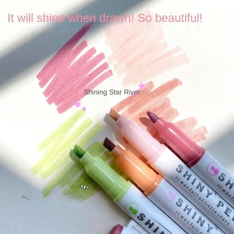 4 χρώματα/κουτί Kawaii Glitter Highlighter Παστέλ Fine Pastel Highlighter Marker Λεύκωμα Ζωγραφισμένα Γραφικά Σχολικά Προμήθειες