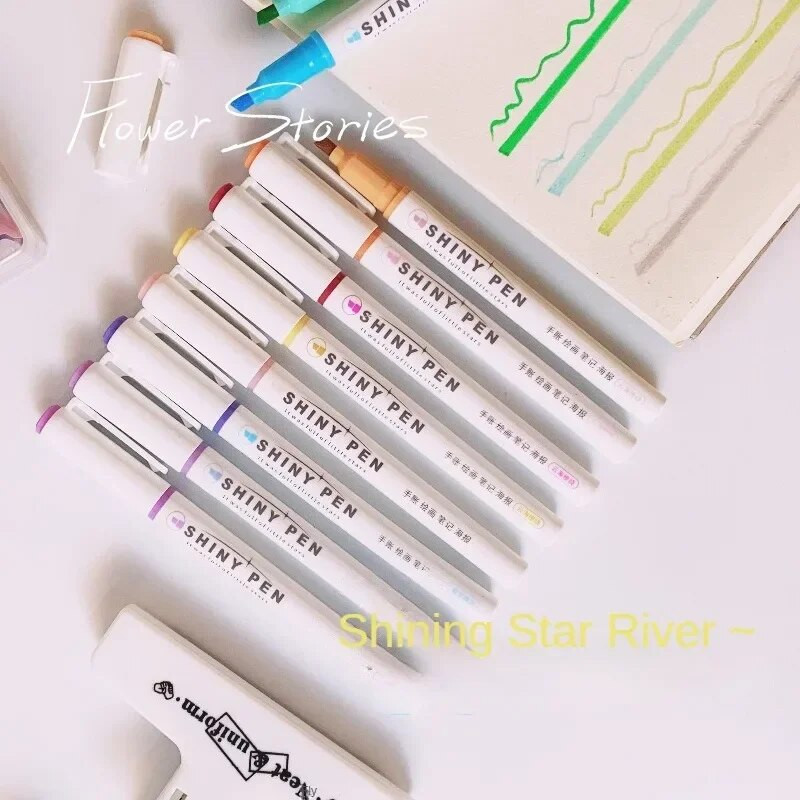 4 χρώματα/κουτί Kawaii Glitter Highlighter Παστέλ Fine Pastel Highlighter Marker Λεύκωμα Ζωγραφισμένα Γραφικά Σχολικά Προμήθειες