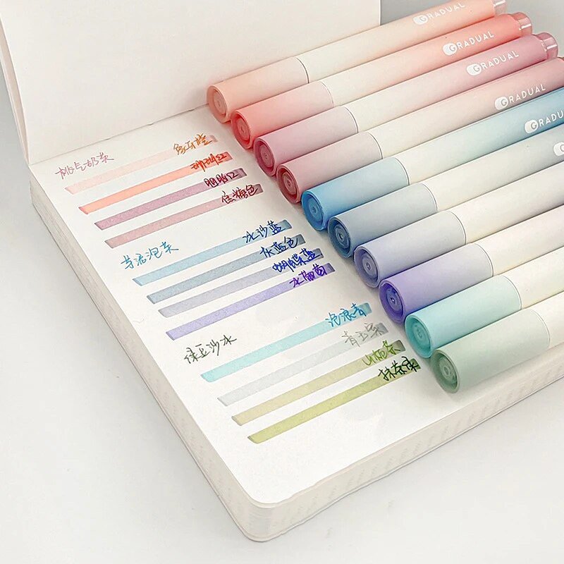 4gab./komplektā Macaron krāsu gradienta izcelšanas pildspalvas Kawaii kancelejas preces studentiem marķieru pildspalvas zīmēšanas rīks Jauki skolas biroja piederumi