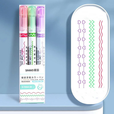 3/6 τμχ Μαρκαδόρο με highlighter Πολύχρωμη γραμμή σε σχήμα κυλίνδρου μύτη καμπύλης μαρκαδόρος στυλό γκράφιτι Κορεατικά επιστολόχαρτα προμήθειες γραφείου
