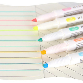 5 цвята/кутия Набор от химикалки за хайлайтери с две глави Флуоресцентни маркери Химикалки за хайлайтери Арт маркери Японски сладки канцеларски материали Kawaii