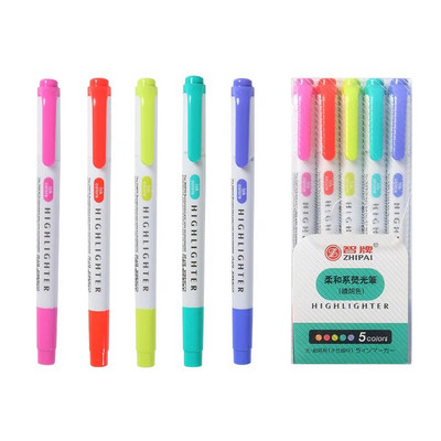 5 krāsu/kastīte ar dubultu marķieru pildspalvu komplekts Fluorescējošie marķieri Marķieri Pildspalvas Mākslas marķieris Japāņu jauki Kawaii rakstāmpiederumi