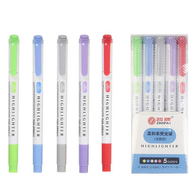 5 krāsu/kastīte ar dubultu marķieru pildspalvu komplekts Fluorescējošie marķieri Marķieri Pildspalvas Mākslas marķieris Japāņu jauki Kawaii rakstāmpiederumi