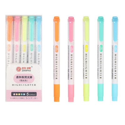 5 krāsu/kastīte ar dubultu marķieru pildspalvu komplekts Fluorescējošie marķieri Marķieri Pildspalvas Mākslas marķieris Japāņu jauki Kawaii rakstāmpiederumi