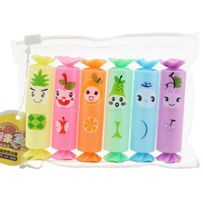 6Gb/partija Jauki multfilmu kaķu izgaismotāji Skolas biroja kancelejas piederumi Skolēniem zīmēšanas piederumi Kawaii saldējuma mini krāsas marķieris