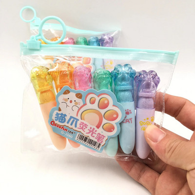 6Gb/partija Jauki multfilmu kaķu izgaismotāji Skolas biroja kancelejas piederumi Skolēniem zīmēšanas piederumi Kawaii saldējuma mini krāsas marķieris