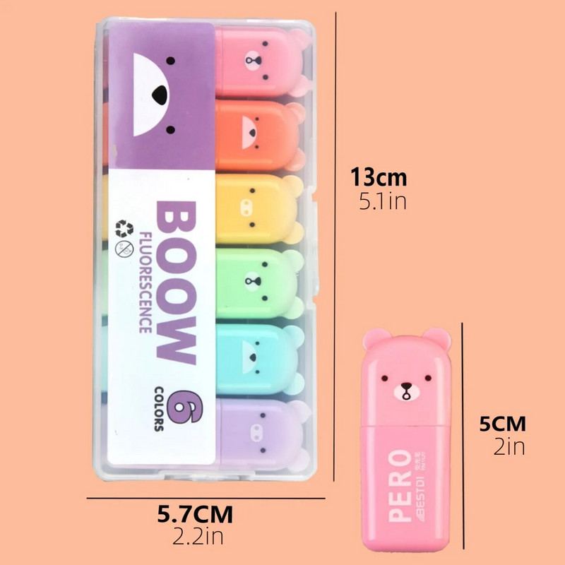 MOTARRO 6 τμχ Μίνι μαρκαδόροι Φθορίζοντα χρώματα Μικροσκοπικό στυλό επισήμανσης Σμίλη Συμβουλή Χαριτωμένο σχέδιο Kawaii για γραφή σχεδίου γκράφιτι