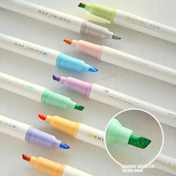 4 цвята/кутия Комплект химикалки за хайлайтери с фин блясък Флуоресцентни маркери Хайлайтери Химикалки Художествен маркер Японски сладки канцеларски материали Kawaii