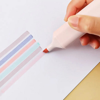 6 τεμ./Σετ Soft Tip Double Head Highlighter Pen Light Color Kawaii Marker Fluorescent Pen Scrapbooking Painting Stationery