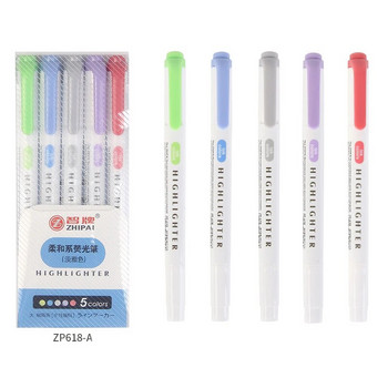 5 цвята/кутия Набор от химикалки за хайлайтери с две глави Флуоресцентни маркери Химикалки за хайлайтери Арт маркери Японски сладки канцеларски материали Kawaii