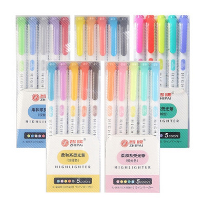 5 szín/doboz Kétfejű kiemelő toll szett Fluoreszkáló jelölők Kiemelők Toll Art Marker Japán Aranyos Kawaii Irodaszerek