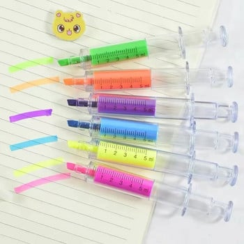 6 τμχ στυλό Kawaii Syringe Highlighter Σύριγγα Σχήμα βελόνας Μηχανικό Έγχρωμο Μαρκαδόρο Εργαλείο γραφής Office School