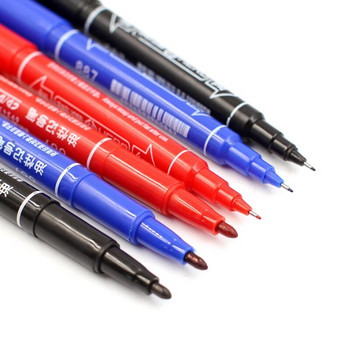 3 бр./компл. Двоен накрайник 0,5/1,0 мм маркер с писец водоустойчив черен син червен мазен манга маркери за изкуство Ученически училищни офис канцеларски материали