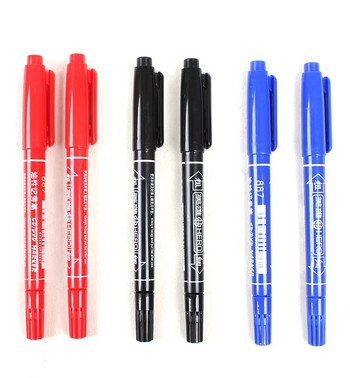 3 бр./компл. Двоен накрайник 0,5/1,0 мм маркер с писец водоустойчив черен син червен мазен манга маркери за изкуство Ученически училищни офис канцеларски материали