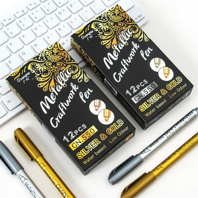 Metāliskas ūdensnecaurlaidīgas marķieru pildspalvas, kas paredzētas epoksīda sveķu veidnēm zelta sudraba krāsā zīmēšanas piederumiem amatniecības grafiti marķieriem