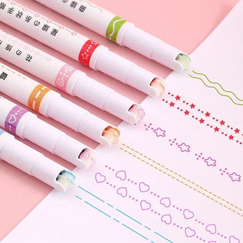 3/6 τμχ Μαρκαδόροι Kawaii Cute Roller Tip Curve Line Line Shaped Highlighter Κορεατικά χαρτικά στυλό γκράφιτι Αναλώσιμα γραφείου