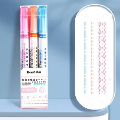 3/6 gab Kawaii marķieri pildspalvas Cute rullīšu uzgalis līknes līnijpārvadātāju līnijas formas marķieris korejiešu kancelejas preces Grafiti pildspalvas Biroja piederumi