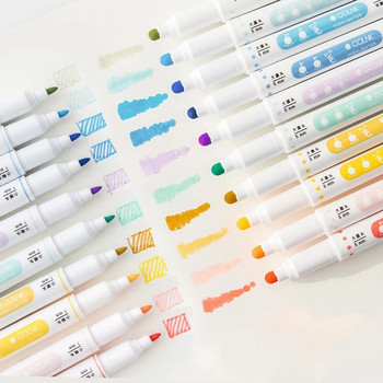 6 бр. Комплект химикалки за хайлайтери със светъл цвят, двустранна фина линия и точков маркер за рисуване, рисуване, офис ученически пособия F279