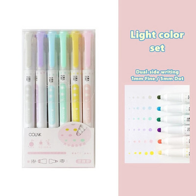 6 τμχ Ανοιχτόχρωμο Dot Highlighter Σετ στυλό Dual Side Fine Liner & Spot Marker για Σχέδιο Ζωγραφική Σχολικά Είδη Γραφείου F279