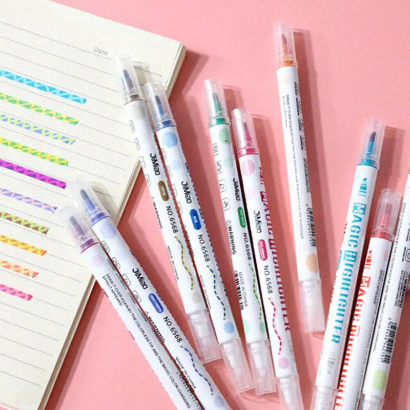 10 tk/komplekt Kahepealine luminofoormarker Magic Highlighter pliiatsi komplekt Värvi muutev värvipliiatsi joonistustööriistad Kooli kirjatarbed
