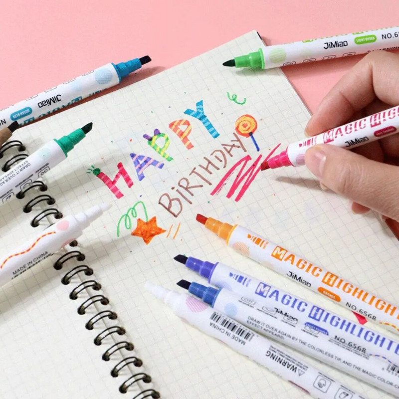 10 tk/komplekt Kahepealine luminofoormarker Magic Highlighter pliiatsi komplekt Värvi muutev värvipliiatsi joonistustööriistad Kooli kirjatarbed