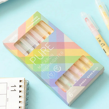 6 τμχ/Σετ Double Tip Highlighter Morandi Focus Pens highlighter παράθυρο Χρώμα μαρκαδόροι Παστέλ επισημάνσεις Ιαπωνικά χαρτικά