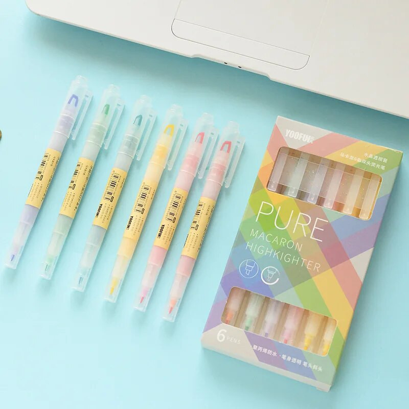 6gab/komplekts Double Tip marķieris Morandi Focus Pens logu marķieris Krāsu marķieri Pastels marķieri japāņu kancelejas preces