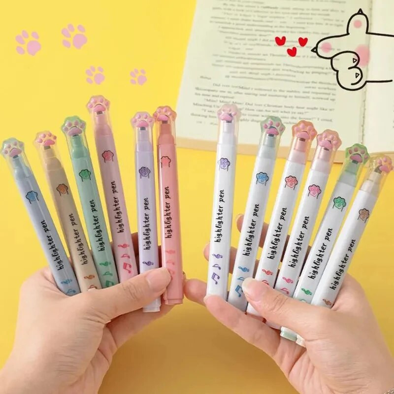 6 τμχ/Σετ Χαριτωμένο Cat Paw Highlighter Φθορίζον Μαρκαδόρο Φοιτητικό Τέχνη Σχέδιο Doodling Σημάδιση Χαρτικά Σχολικά προμήθειες γραφείου