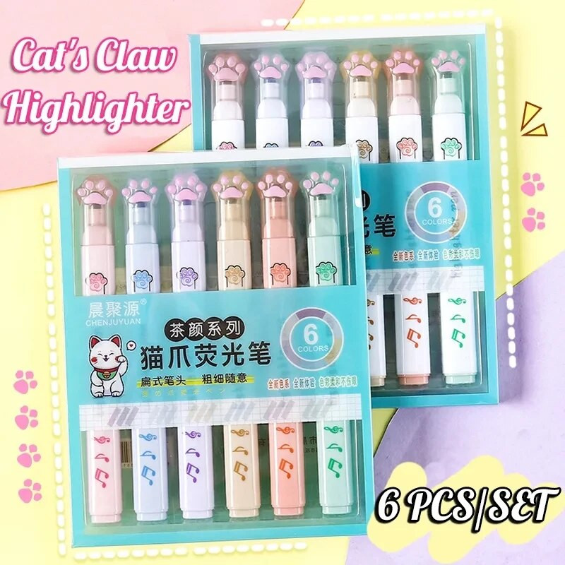 6 τμχ/Σετ Χαριτωμένο Cat Paw Highlighter Φθορίζον Μαρκαδόρο Φοιτητικό Τέχνη Σχέδιο Doodling Σημάδιση Χαρτικά Σχολικά προμήθειες γραφείου