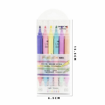 KissButy 6Pcs/Set Комплект писалки за хайлайтери Двуглави Kawaii Флуоресцентни цветни ученически пособия Маркери Канцеларски материали