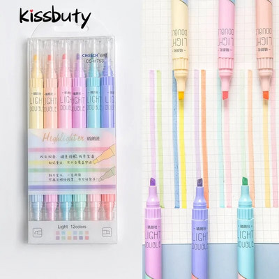 KissButy 6Pcs/Set Highlighter Pen Set dvoglavi Kawaii Fluorescence Color Školski pribor marker pisaći pribor