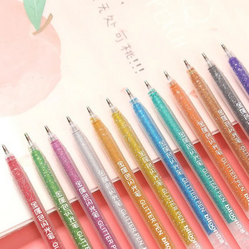 12Χρώματα/Σετ Metallic Glitter Pen Flash Marker 1,0mm Drawing Metal Pastel Highlighter Art Marker Journal DIY School Stationery