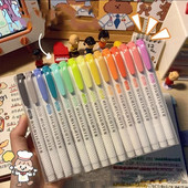 5 krāsu/kaste ar divgalvu marķiera pildspalvu komplekts Fluorescējoša zīmēšanas marķieri Marķieri Pildspalvas Māksla Japāņu japāņu, pasteļtoņu rakstāmpiederumi