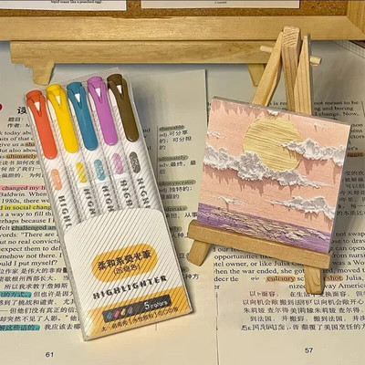 5 krāsu/kaste ar divgalvu marķiera pildspalvu komplekts Fluorescējoša zīmēšanas marķieri Marķieri Pildspalvas Māksla Japāņu japāņu, pasteļtoņu rakstāmpiederumi