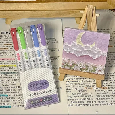 5 krāsu/kaste ar divgalvu marķiera pildspalvu komplekts Fluorescējoša zīmēšanas marķieri Marķieri Pildspalvas Māksla Japāņu japāņu, pasteļtoņu rakstāmpiederumi