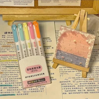 5 krāsu/kaste ar divgalvu marķiera pildspalvu komplekts Fluorescējoša zīmēšanas marķieri Marķieri Pildspalvas Māksla Japāņu japāņu, pasteļtoņu rakstāmpiederumi