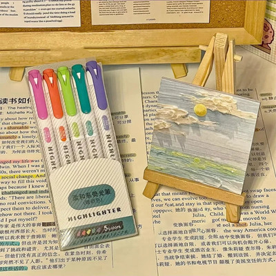 5 krāsu/kaste ar divgalvu marķiera pildspalvu komplekts Fluorescējoša zīmēšanas marķieri Marķieri Pildspalvas Māksla Japāņu japāņu, pasteļtoņu rakstāmpiederumi