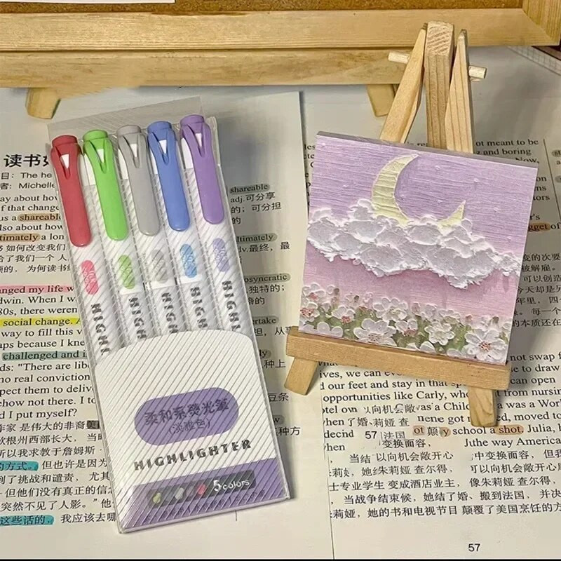 5 krāsu/kaste ar divgalvu marķiera pildspalvu komplekts Fluorescējoša zīmēšanas marķieri Marķieri Pildspalvas Māksla Japāņu japāņu, pasteļtoņu rakstāmpiederumi