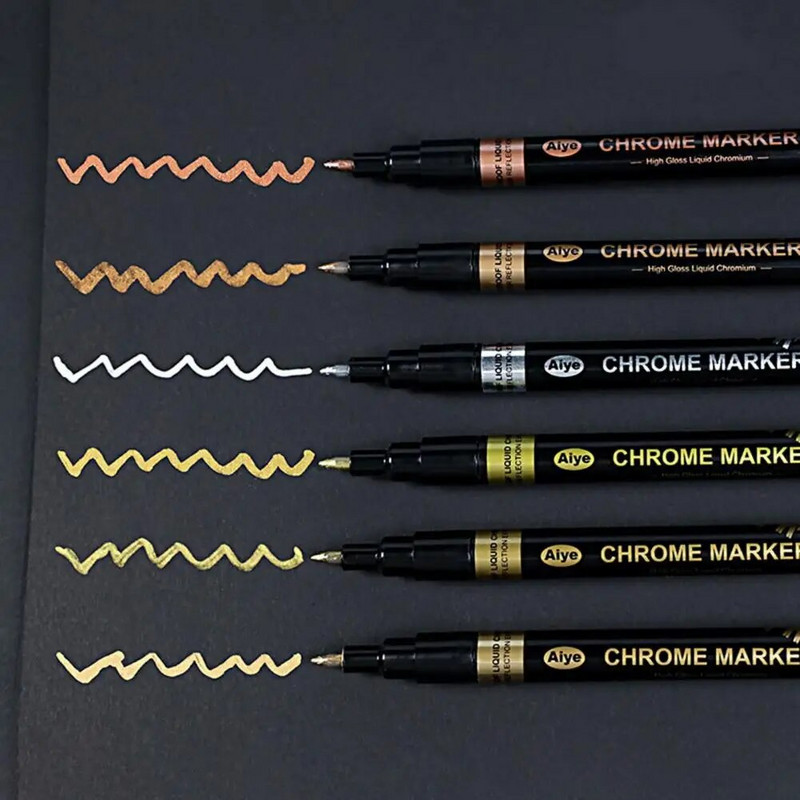 Metāla hroma marķiera pildspalva ūdensnecaurlaidīga modeļa krāsošanas marķējums, DIY mākslas projekti, atstarojoša pastāvīga metāla spoguļa šķidrā krāsas pildspalva