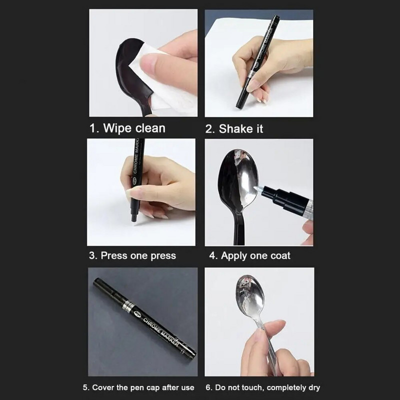 Metāla hroma marķiera pildspalva ūdensnecaurlaidīga modeļa krāsošanas marķējums, DIY mākslas projekti, atstarojoša pastāvīga metāla spoguļa šķidrā krāsas pildspalva