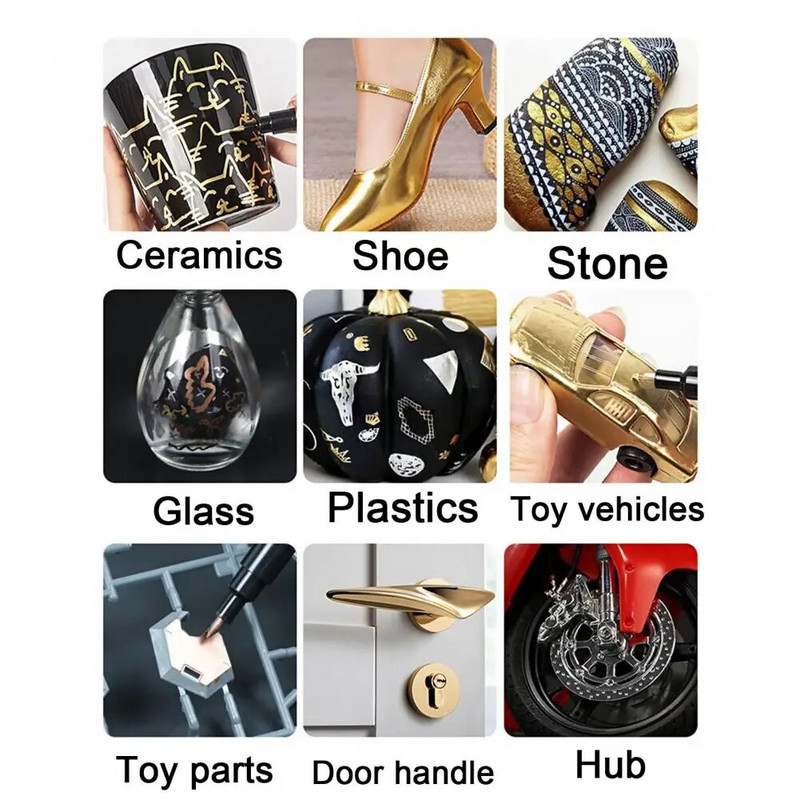 Metāla hroma marķiera pildspalva ūdensnecaurlaidīga modeļa krāsošanas marķējums, DIY mākslas projekti, atstarojoša pastāvīga metāla spoguļa šķidrā krāsas pildspalva