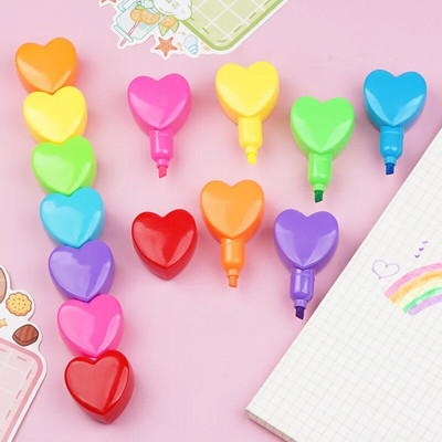 6 színes jelölőtoll Kawaii Love Heart kiemelők Barkácsolás Scrapbooking Tervező Naplódíszek Aranyos irodai iskolai kellékek