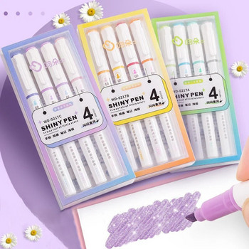 4 τμχ/σετ Ins Cute Shiny Highlighters Στυλό Kawaii Πολύχρωμα μαρκαδόροι Εργαλείο ζωγραφικής Κορεατικά επιστολόχαρτα για σχολικό γραφείο Δώρο για παιδί