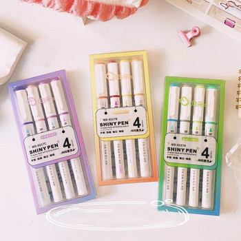 4 τμχ/σετ Ins Cute Shiny Highlighters Στυλό Kawaii Πολύχρωμα μαρκαδόροι Εργαλείο ζωγραφικής Κορεατικά επιστολόχαρτα για σχολικό γραφείο Δώρο για παιδί