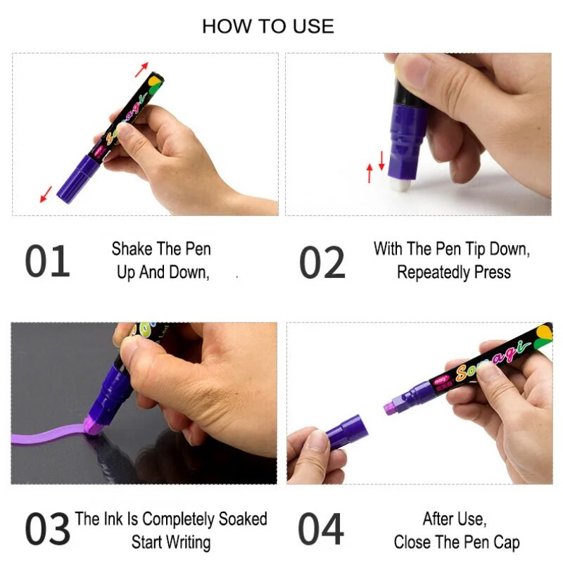 8 värvi esiletõstja fluorestseeruv vedel kriitmarker neoonpliiats LED-kirjutuslauale tahvel klaasimaal grafitikontor