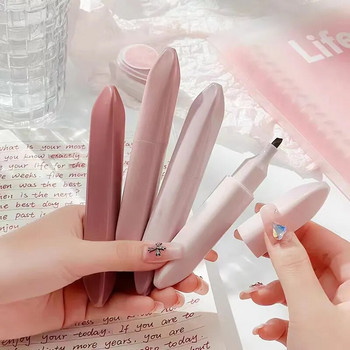 4бр. Kawaii маркери Сладки маркери във формата на червило Корейски канцеларски материали Флуоресцентни химикалки с голям капацитет Инструменти за рисуване Офис